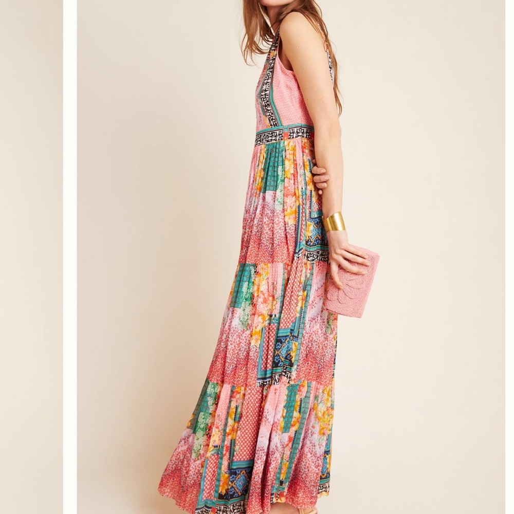 Anthropologie Bhanuni By Jyoti Maxi Dress Dreamy Pink & Green NWT Women’s Size 4 - Picture 6 of 15